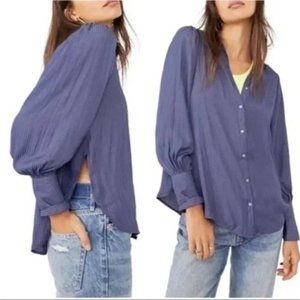 NWT Free People Quarry/Blue Serena Silky Shirt Stripe Button Down Shirt S